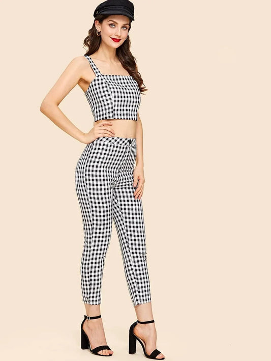 Plaid Crop Cami Top With Pants Periwinkley Shop