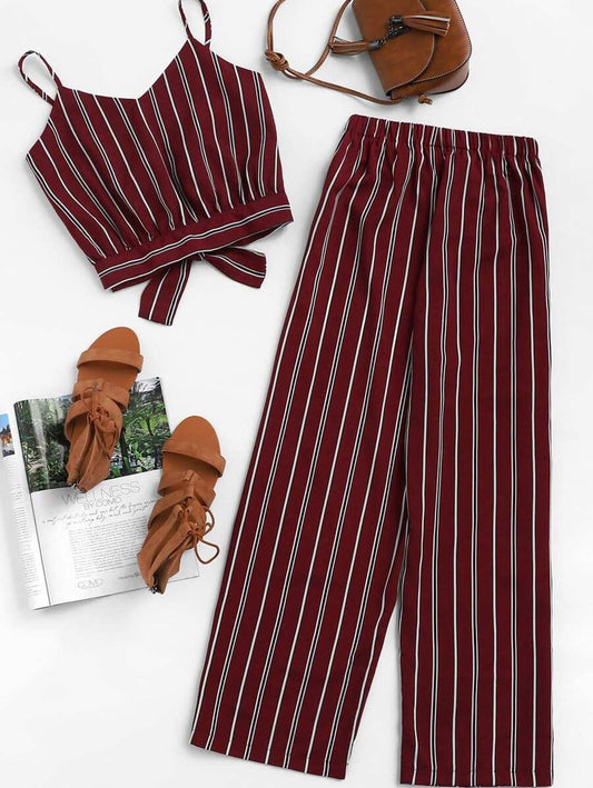 Knot Back Striped Cami Top With Pants Periwinkley Shop