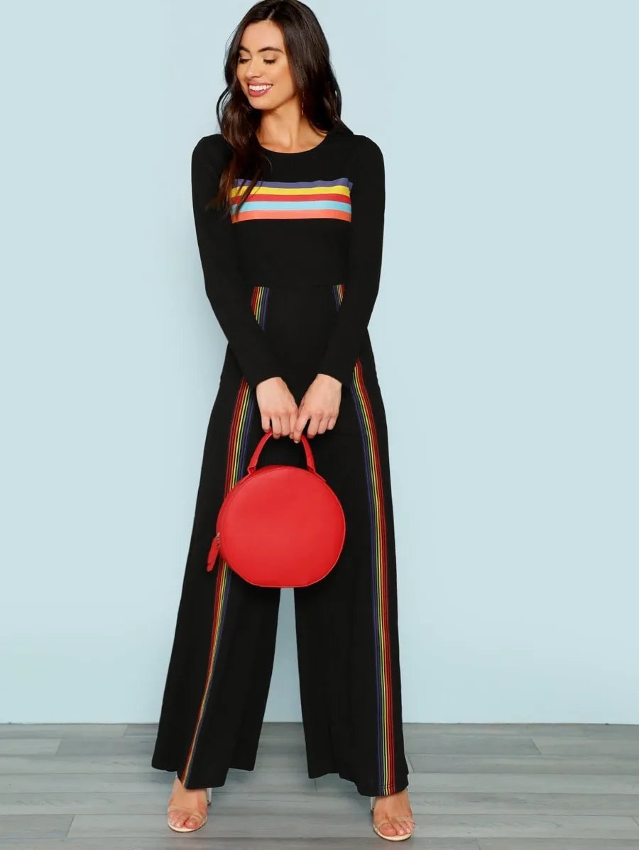 Contrast Striped Wide Leg Jumpsuit Periwinkley Shop
