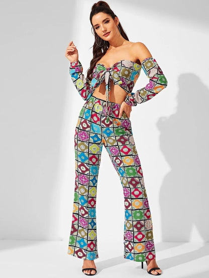 Knot Front Allover Print Top & Pants Co-Ord Periwinkley Shop