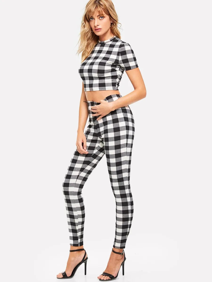 Plaid Crop Tee & Leggings Set Periwinkley Shop