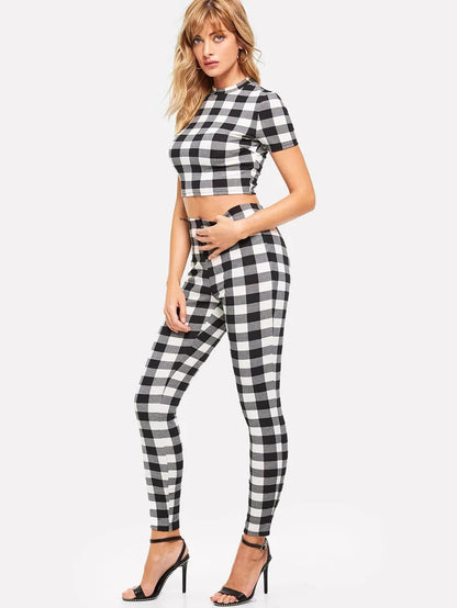 Plaid Crop Tee & Leggings Set Periwinkley Shop