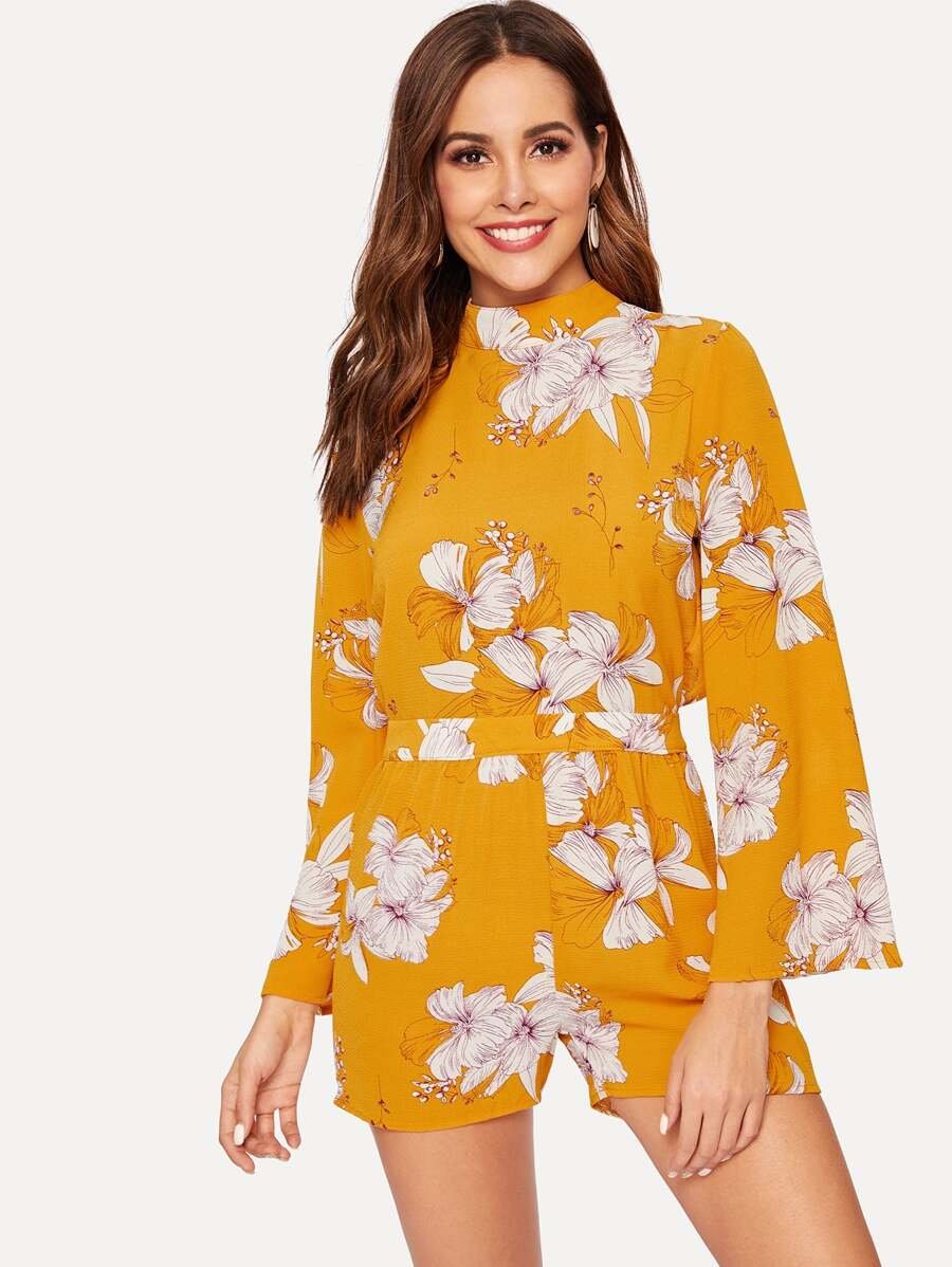 Floral Print Knot Backless Romper Periwinkley Shop