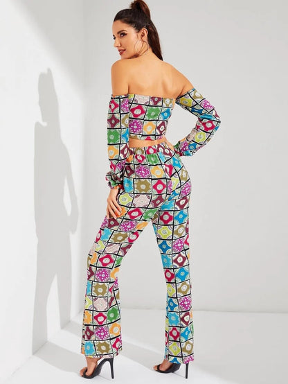 Knot Front Allover Print Top & Pants Co-Ord Periwinkley Shop