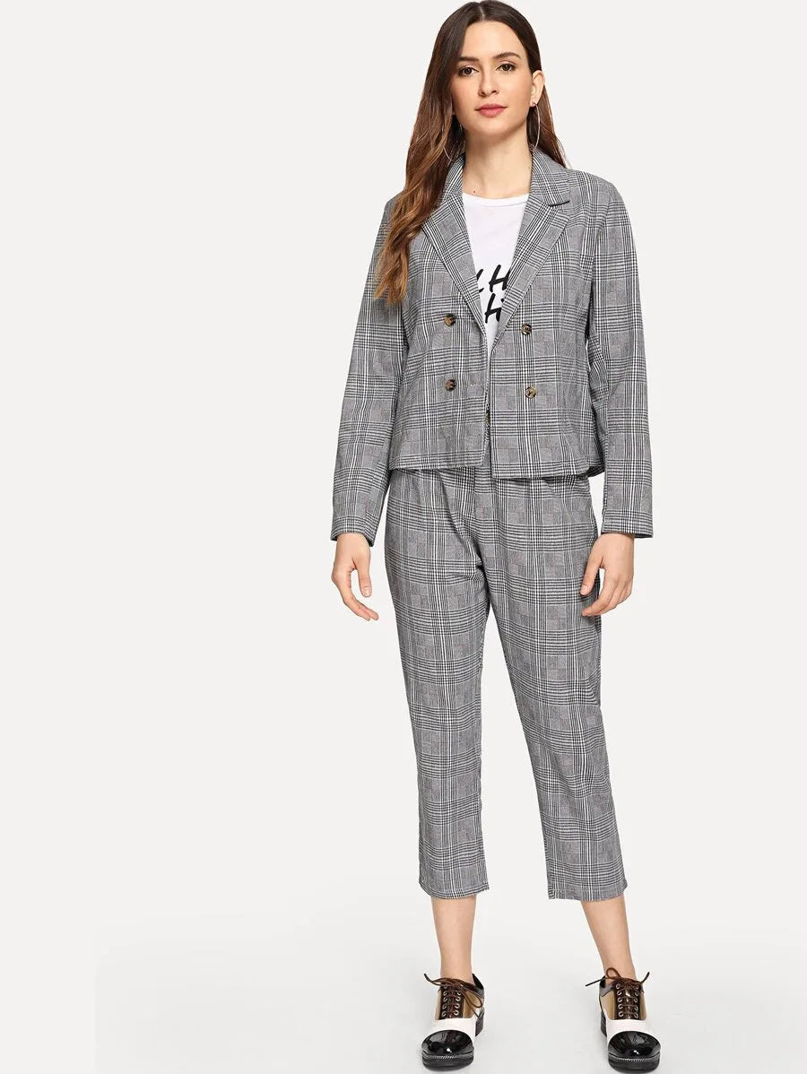 Striped Double Button Blazer With Pants Periwinkley Shop