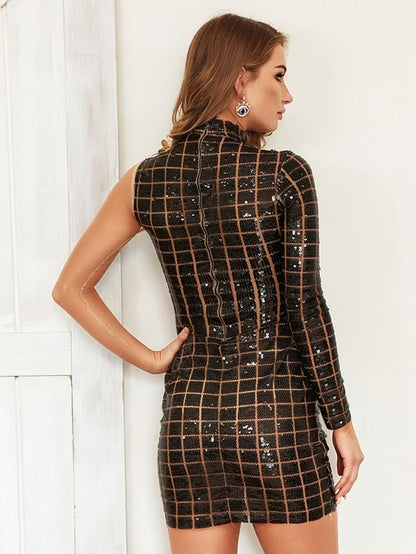 Joyfunear Two-tone Sequin Patched Mesh Form Fitting Dress Periwinkley Shop