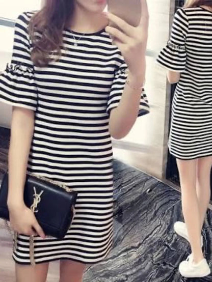 Striped short  ruffled sleeve dress Periwinkley Shop