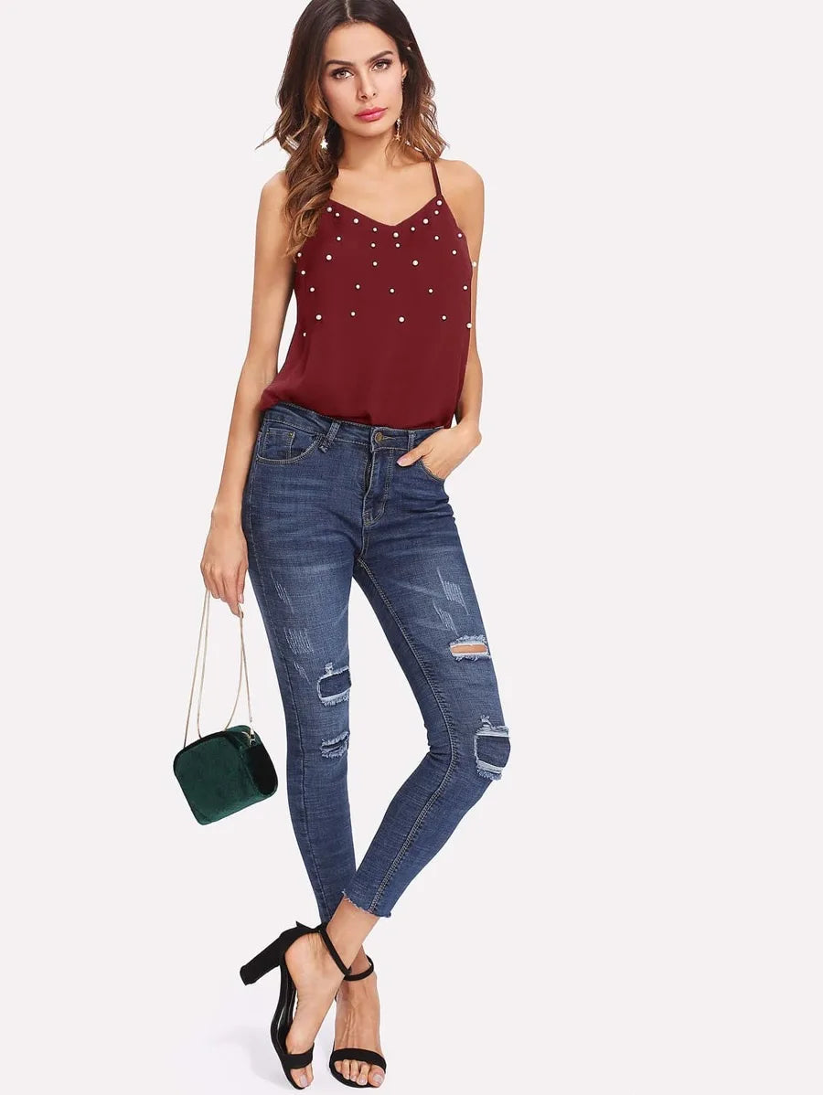 Pearl Embellished Cami Top Periwinkley Shop