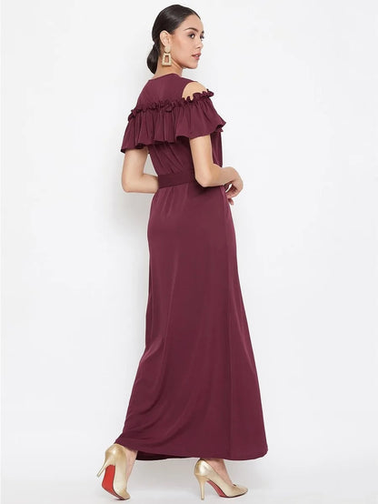 Ruffled buttoned cold shoulder maxi dress Periwinkley Shop