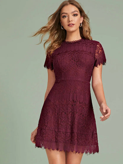 Zip Back Raw Trim Lace Dress Periwinkley Shop