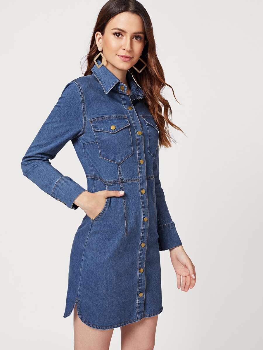 Single Breasted Denim Shirt Dress Periwinkley Shop