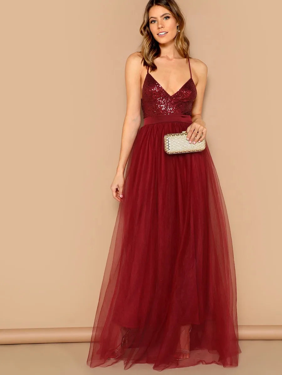 Sequin Top Tie Back Mesh Tulle Prom Dress Periwinkley Shop