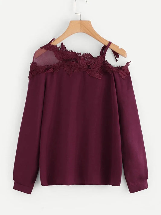 Mesh Panel Cold Shoulder Blouse Periwinkley Shop