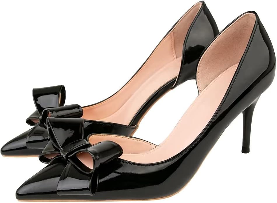 Black Bow Side Hollow High Heels