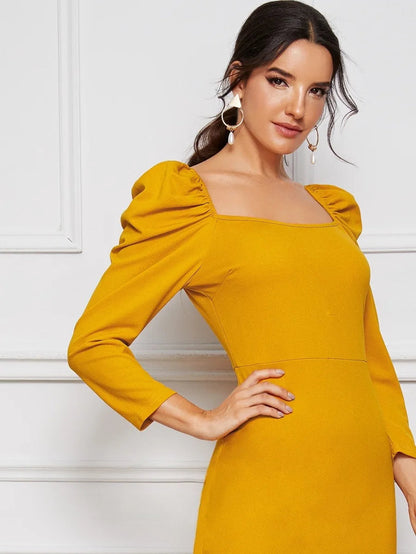 Gigot Sleeve Slit Hem Pencil Dress Periwinkley Shop