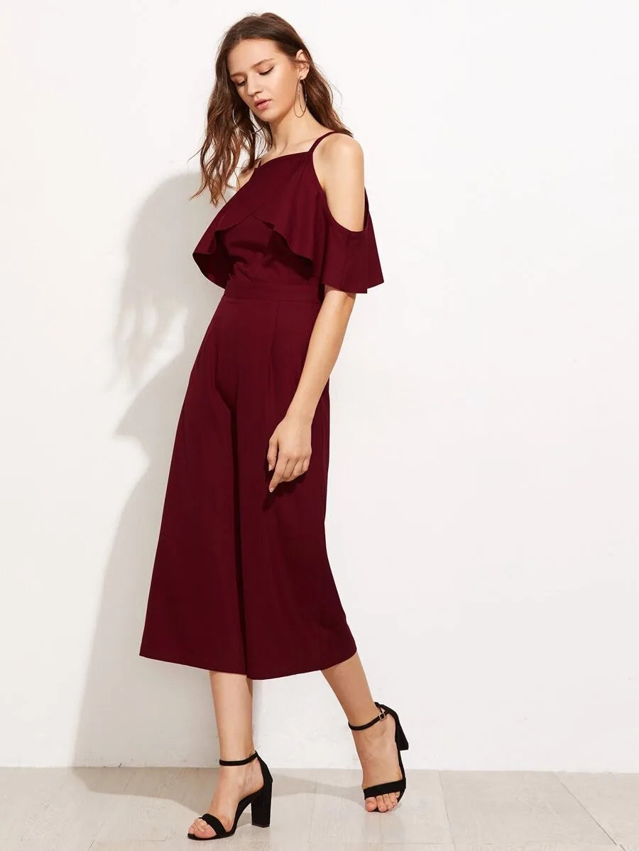 Overlap  Cold Shoulder Culotte Jumpsuit Periwinkley Shop