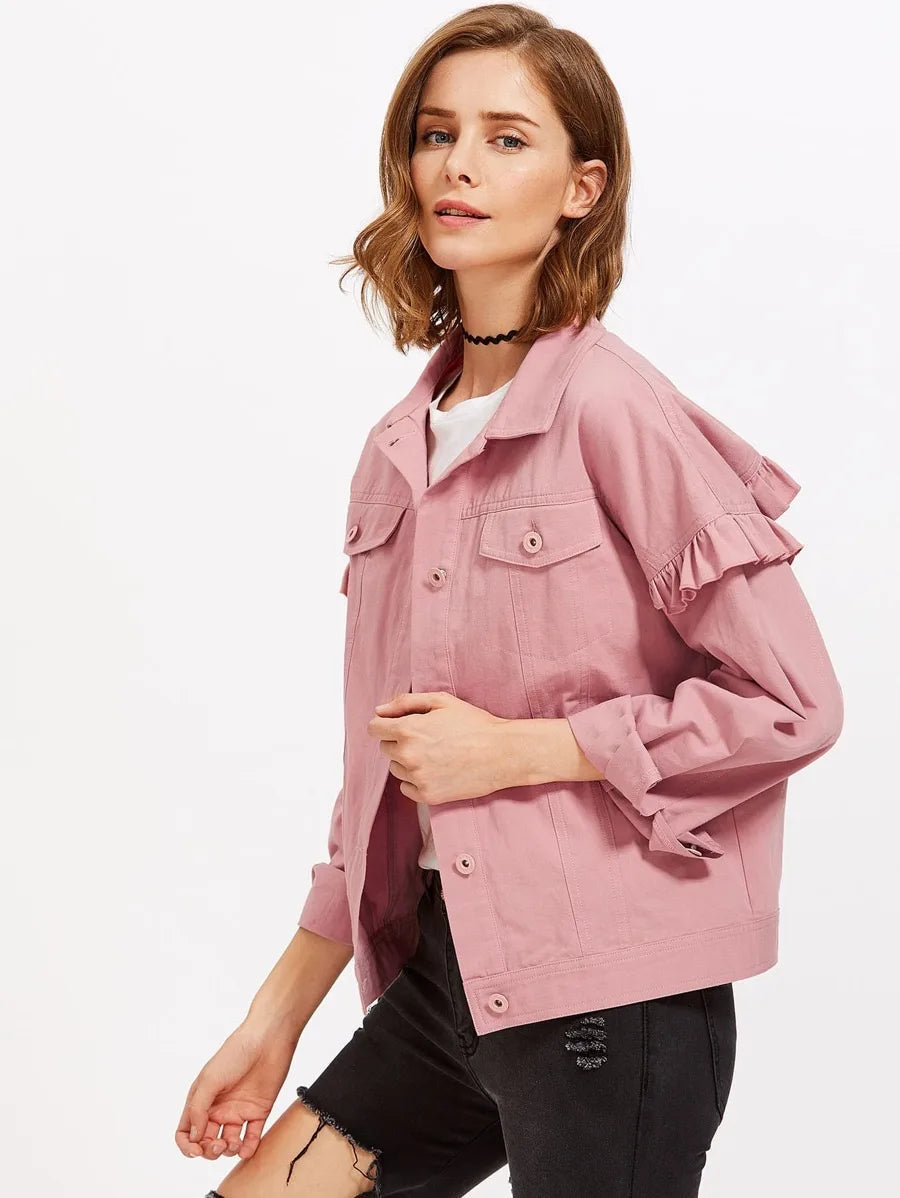 Drop Shoulder Frill Detail Jacket Periwinkley Shop