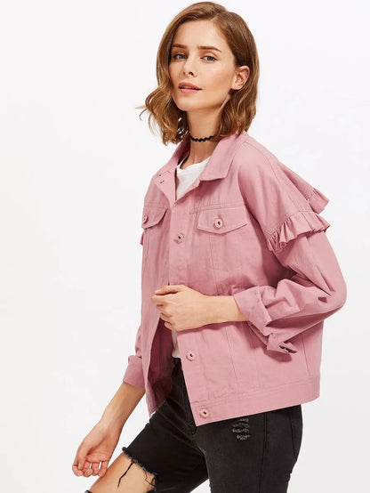 Drop Shoulder Frill Detail Jacket Periwinkley Shop