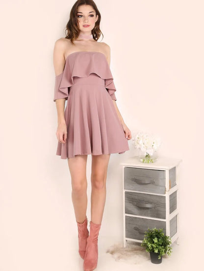 Ruffle Bardot Skater Dress Periwinkley Shop