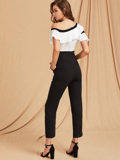 Ruffle Asymmetric Shoulder Tailored Jumpsuit Periwinkley Shop