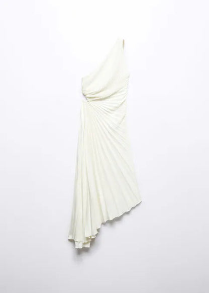 Asymmetrical pleated dress - White Periwinkley Shop