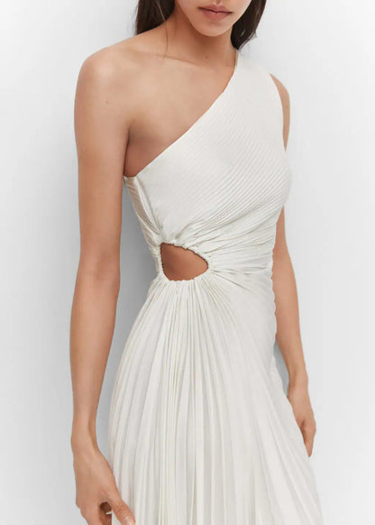 Asymmetrical pleated dress - White Periwinkley Shop