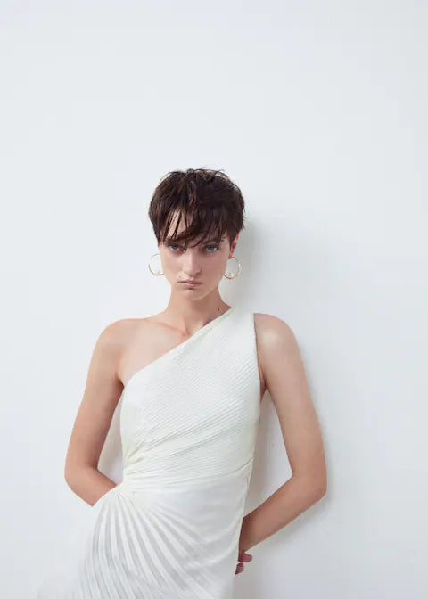Asymmetrical pleated dress - White Periwinkley Shop