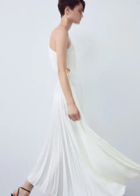 Asymmetrical pleated dress - White