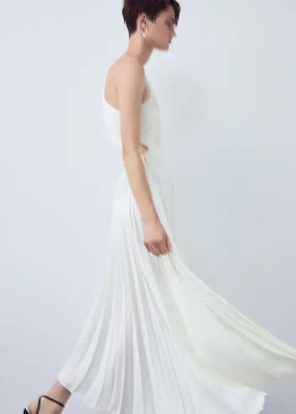 Asymmetrical pleated dress - White Periwinkley Shop