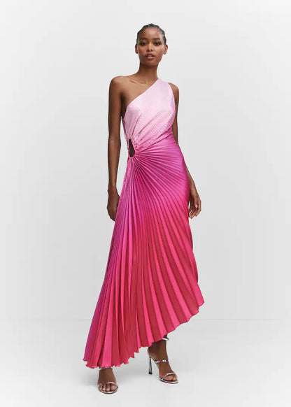 Asymmetrical pleated dress - Gradient Pink Periwinkley Shop