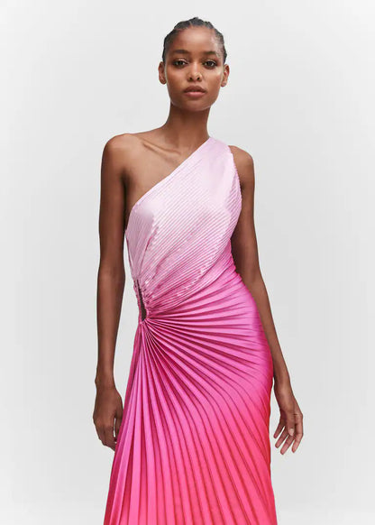 Asymmetrical pleated dress - Gradient Pink Periwinkley Shop