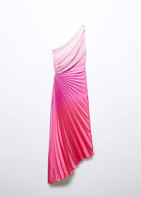 Asymmetrical pleated dress - Gradient Pink Periwinkley Shop