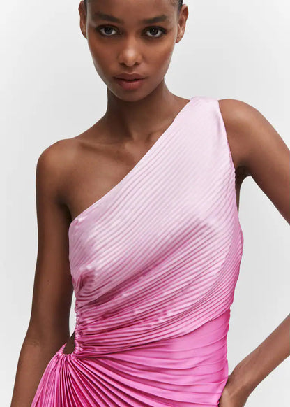 Asymmetrical pleated dress - Gradient Pink Periwinkley Shop