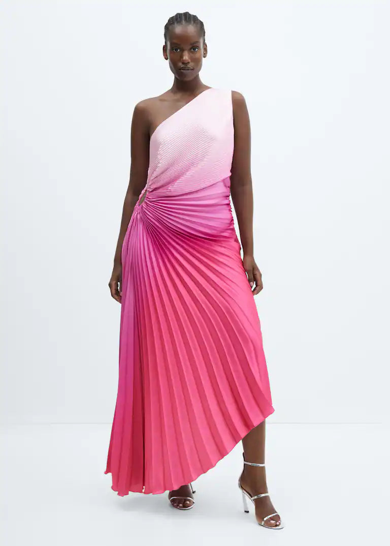 Asymmetrical pleated dress - Gradient Pink Periwinkley Shop