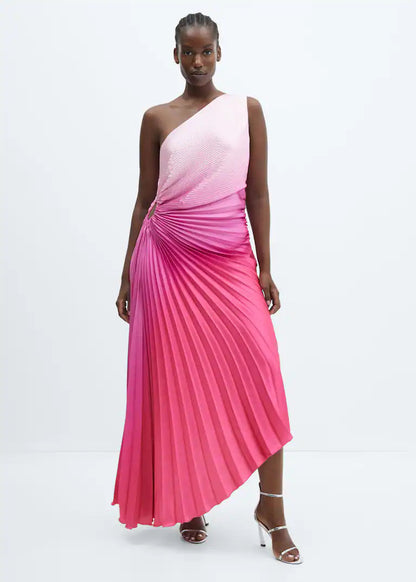 Asymmetrical pleated dress - Gradient Pink Periwinkley Shop