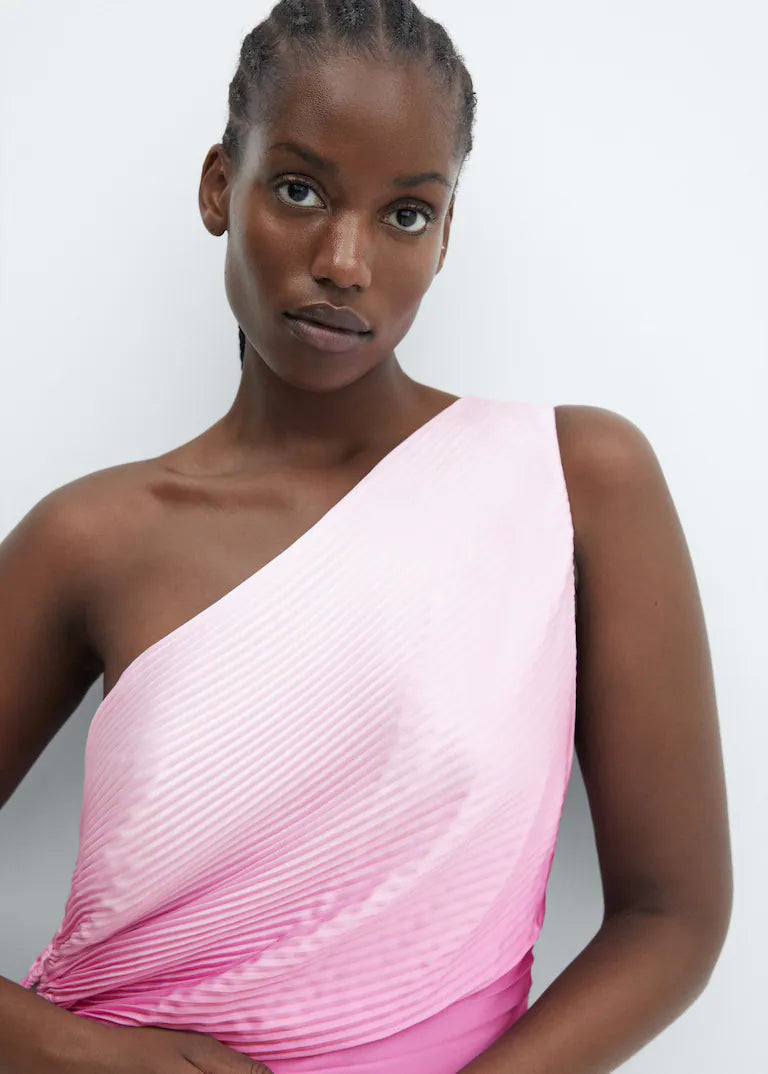 Asymmetrical pleated dress - Gradient Pink Periwinkley Shop