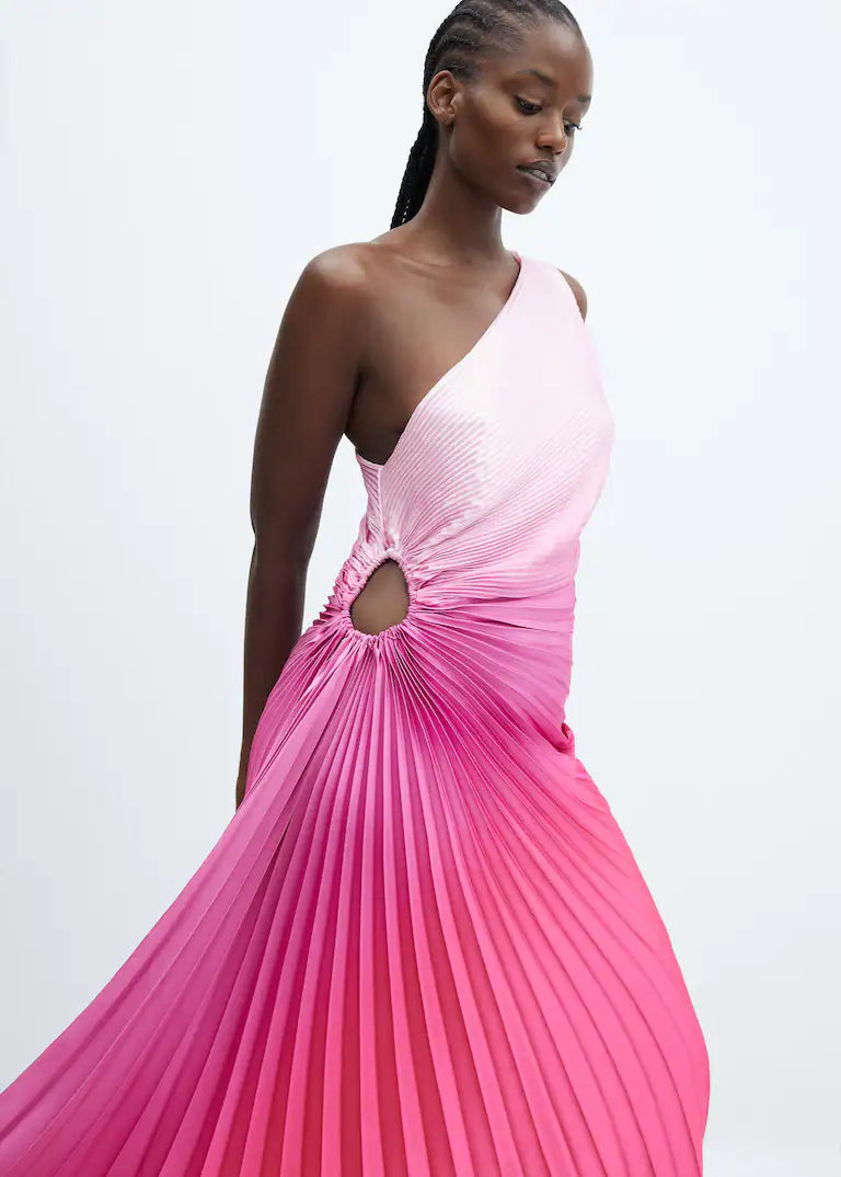 Asymmetrical pleated dress - Gradient Pink Periwinkley Shop