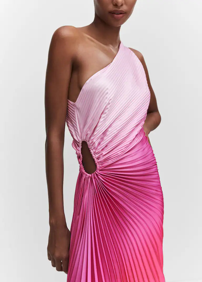 Asymmetrical pleated dress - Gradient Pink Periwinkley Shop