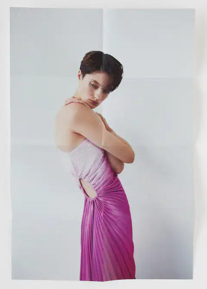 Asymmetrical pleated dress - Gradient Pink Periwinkley Shop