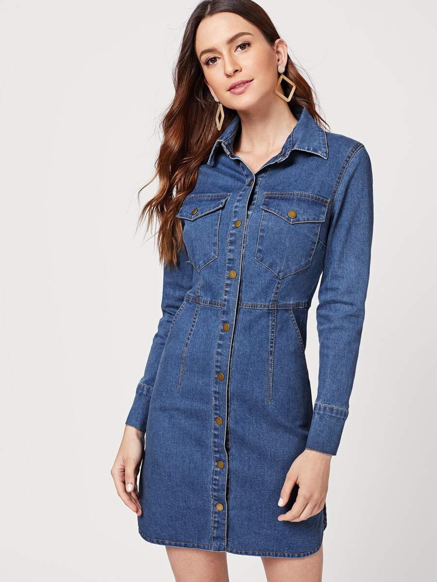 Single Breasted Denim Shirt Dress Periwinkley Shop
