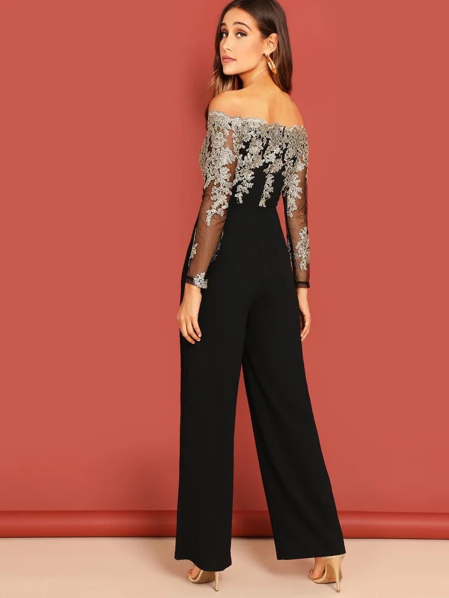 Off Shoulder Embroidered Jumpsuit Periwinkley Shop