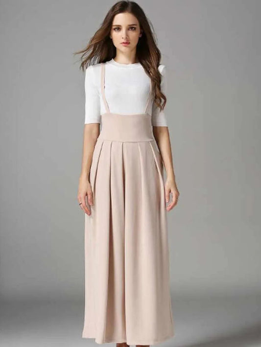 Beige suspender  wide leg pant Periwinkley Shop