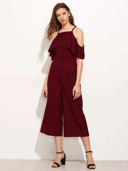 Overlap  Cold Shoulder Culotte Jumpsuit Periwinkley Shop