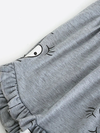 Cartoon Print Frill Trim Cami Pajama Set Periwinkley Shop