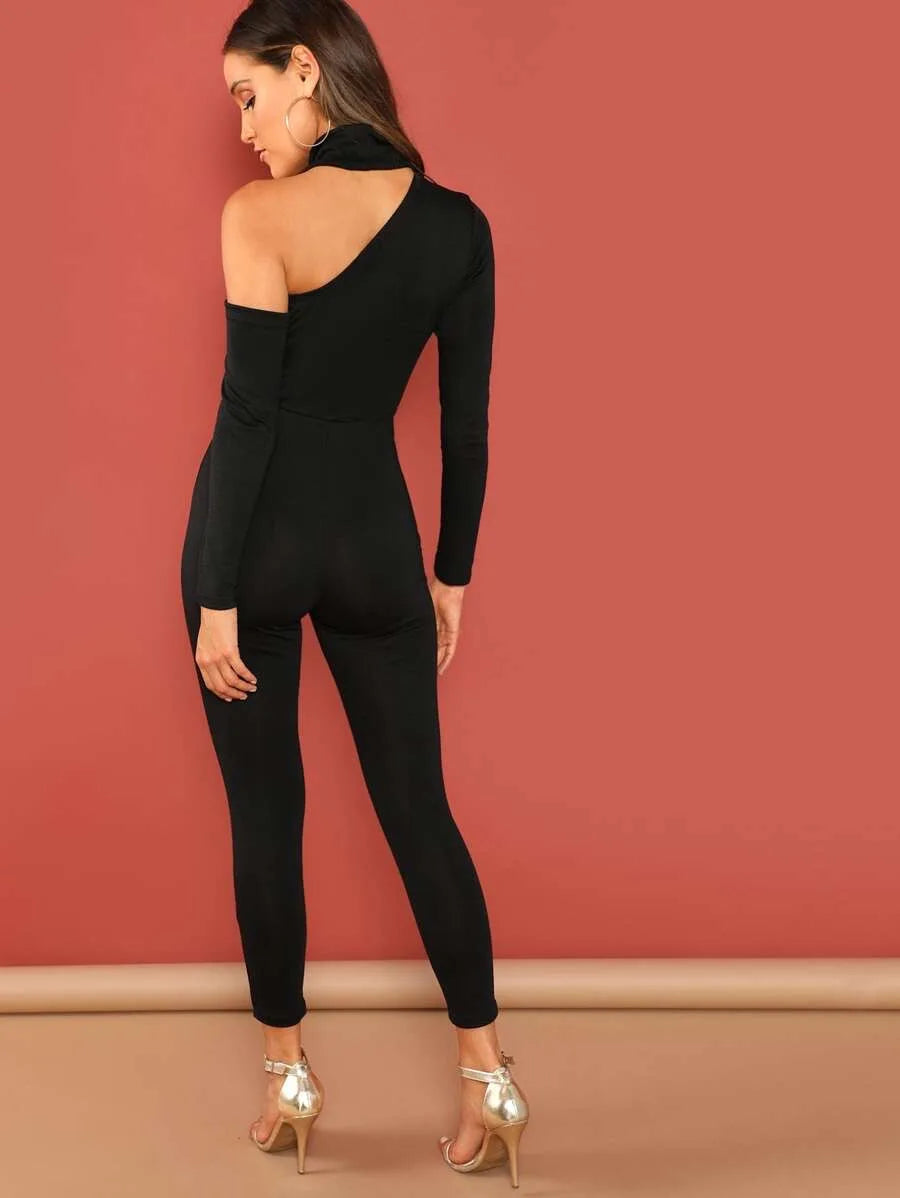 Asymmetrical Shoulder Jumpsuit Periwinkley Shop