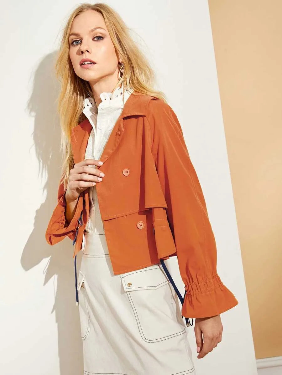 Drawstring Detail Double Layer Jacket Periwinkley Shop