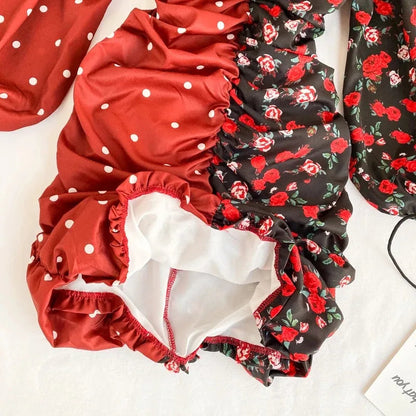 Fashion Patchwork Print Puff Long Sleeve Dress Periwinkley Shop