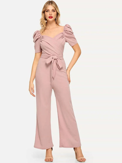 Gathered Sleeve Wrap Ruched Jumpsuit Periwinkley Shop