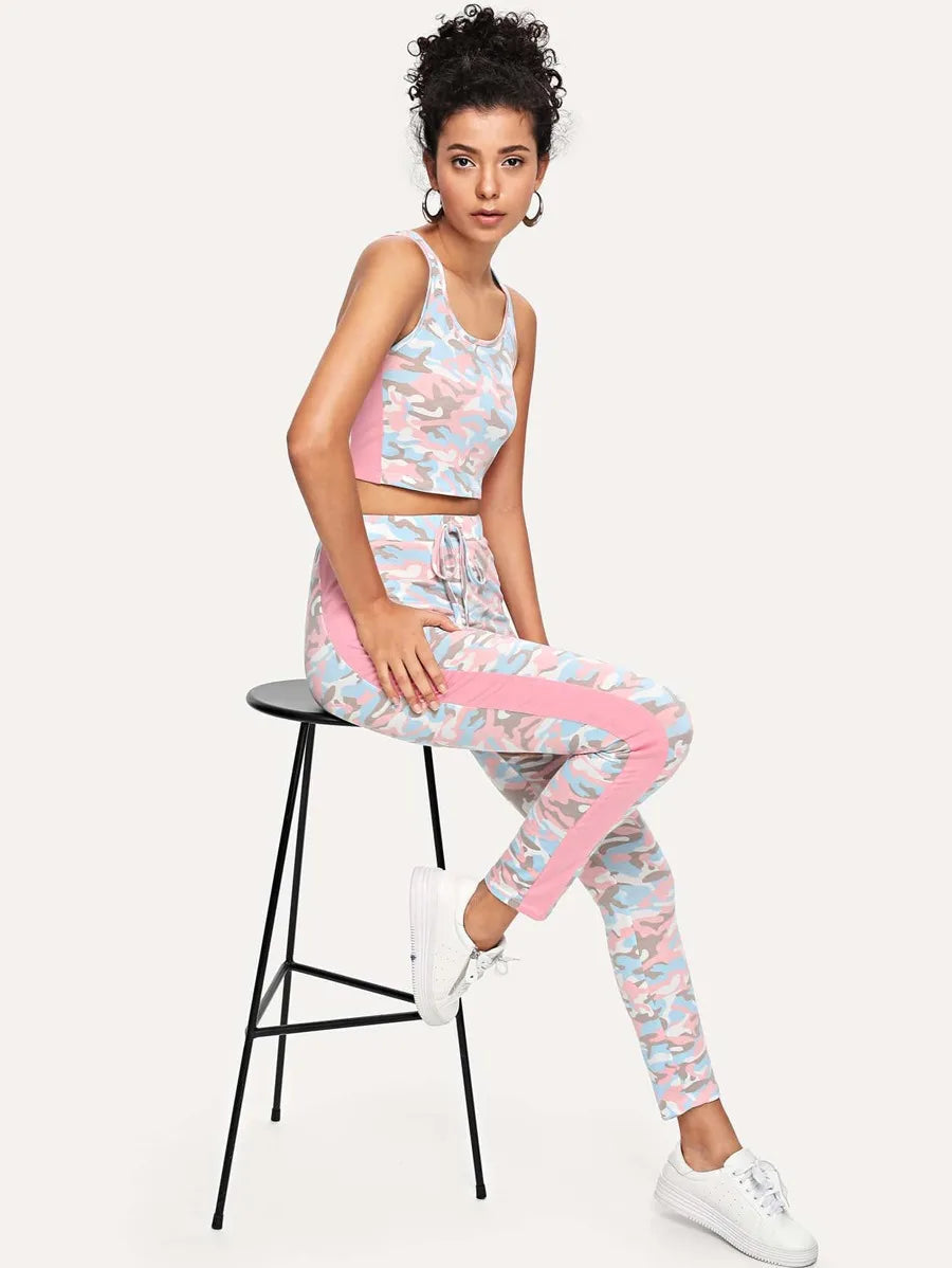 Crisscross Back Camo Tank Top and Drawstring Pants Set Periwinkley Shop