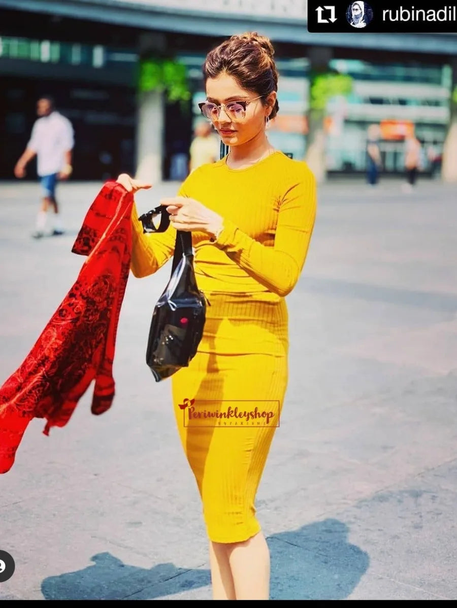 Rib Knit Crop Tee & Pencil Skirt Set Periwinkley Shop